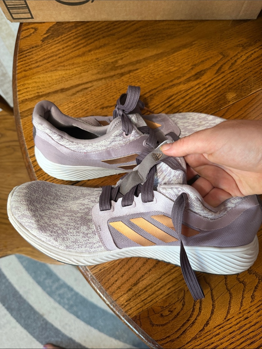 adidas Women's Lavender Knit Athletic Shoes with Rose-Gold Stripes
